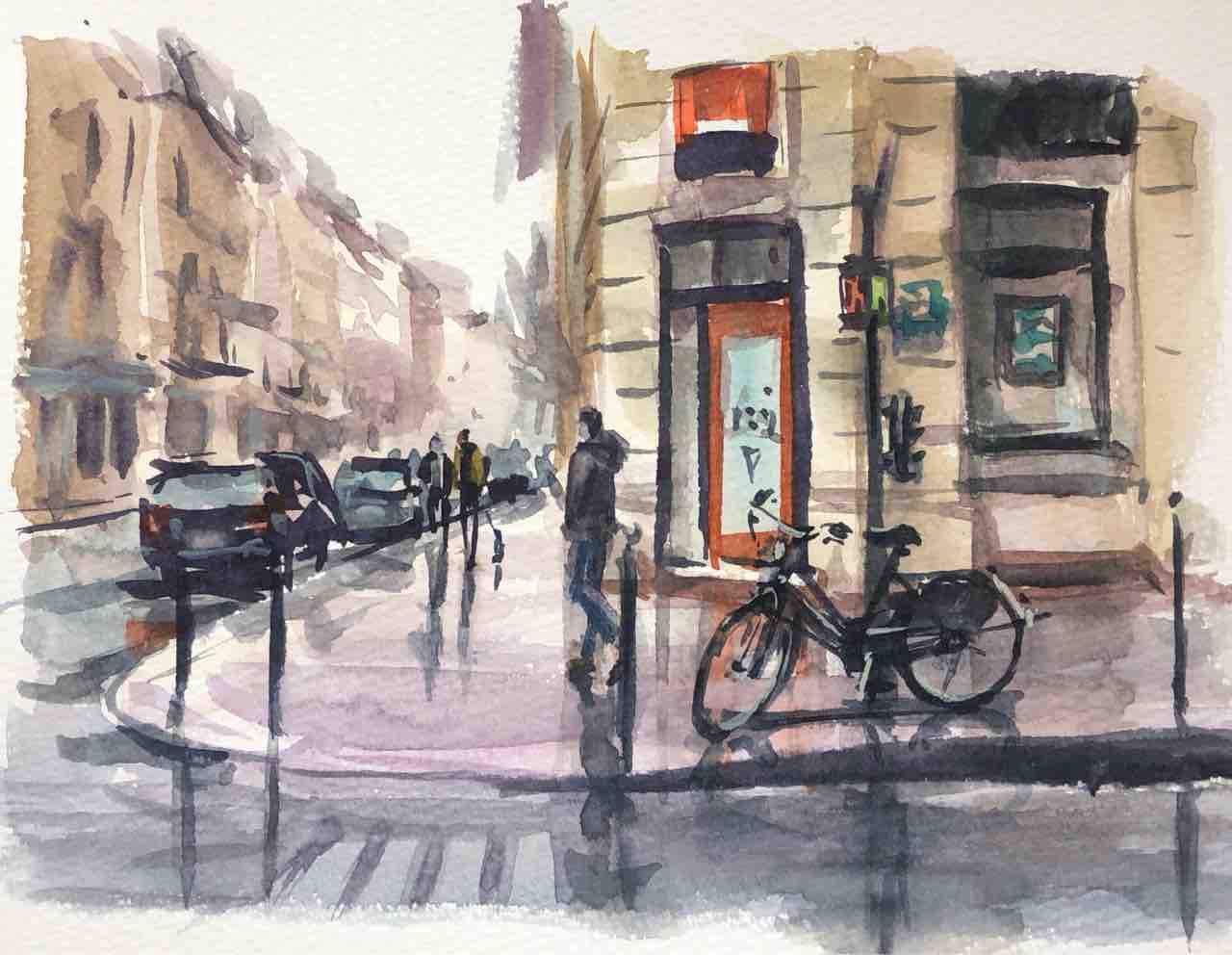 絵画 パリの風景 サイン入り 水彩 絵画 風景画(街並み) フランス パリ