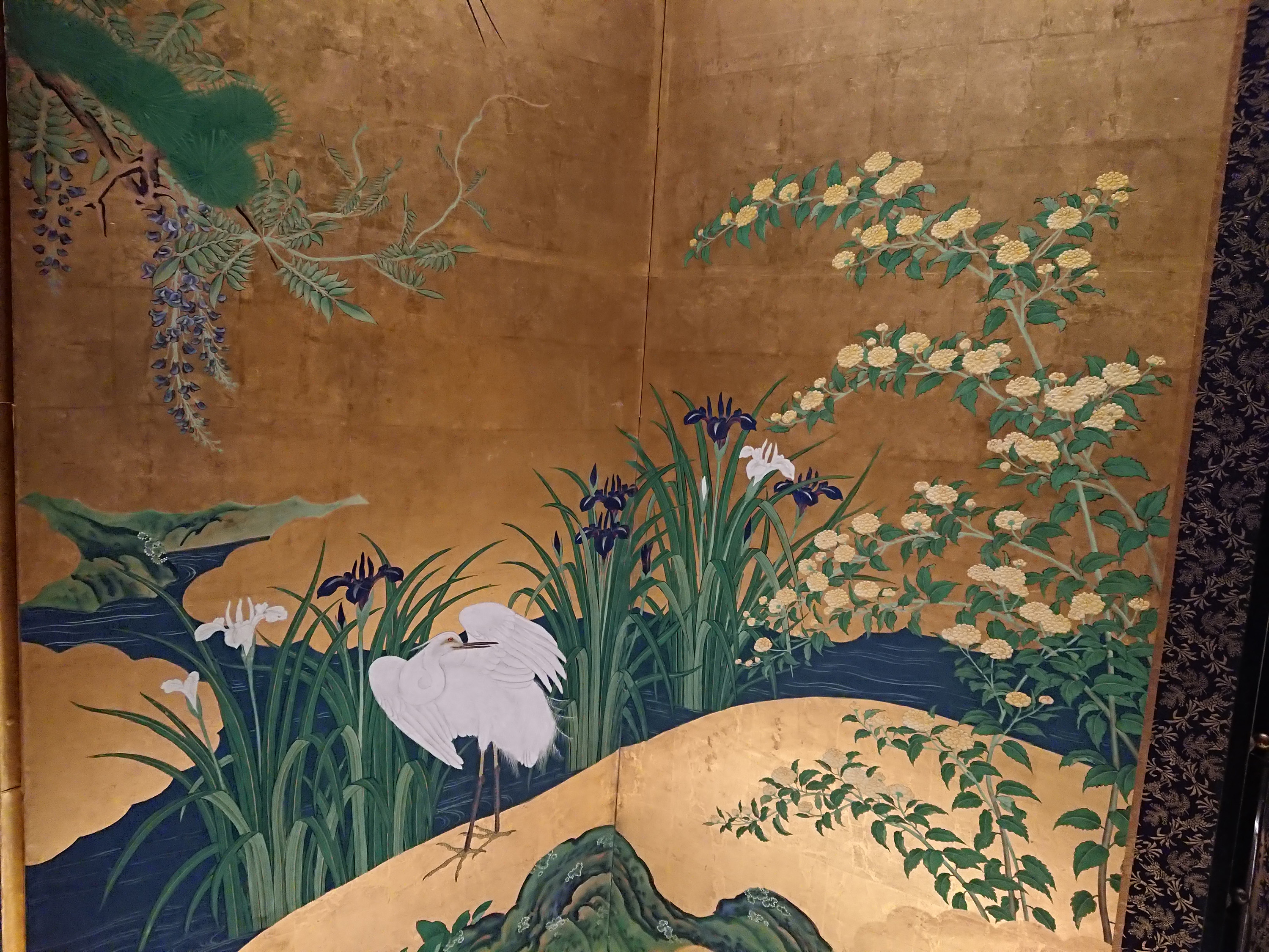 日本画 屏風 花と鳥160cm x 90cm - メルカリ 日本画 屏風 花と鳥