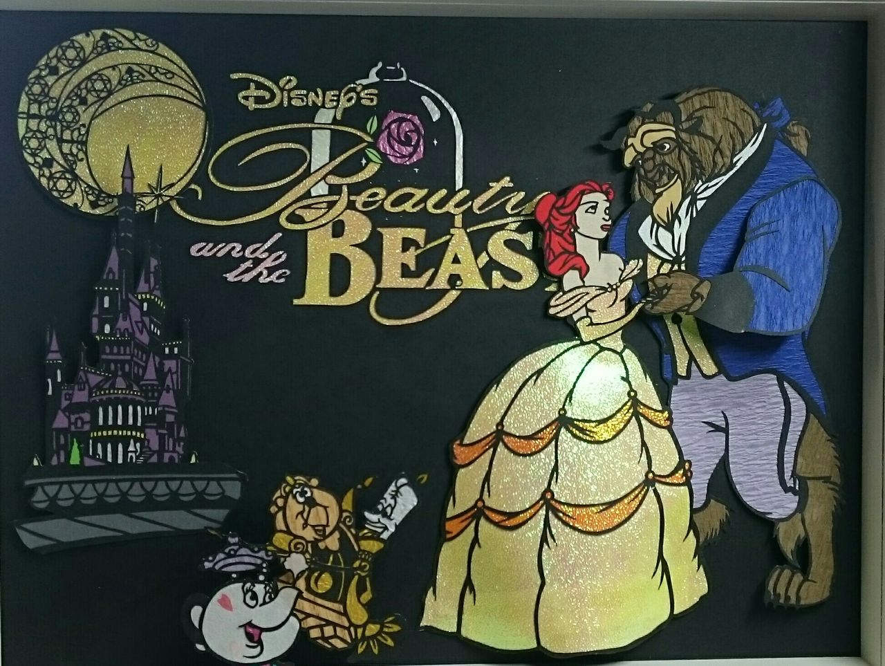 切り絵作品46 美女と野獣 （立体額」） : 安部則明 切り絵館