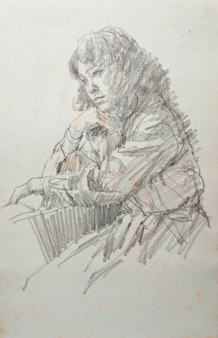 他の人発送×中村英夫【婦人像】パステル 水彩 他の人発送×