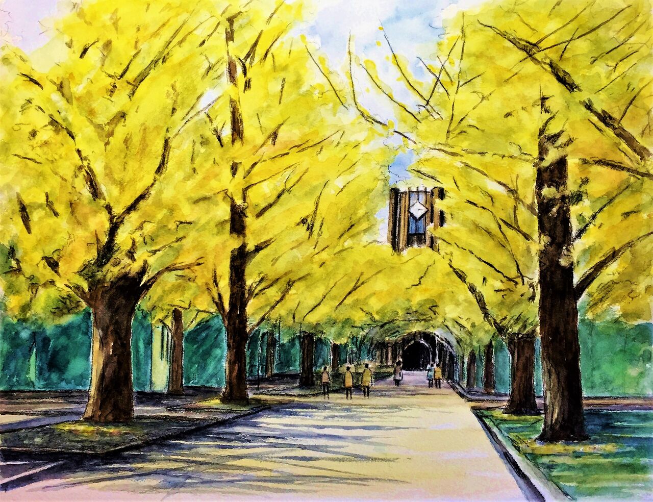 透明水彩画 日本庭園 MARUO 額縁入り 緑 園庭 インテリア 希少 素敵で