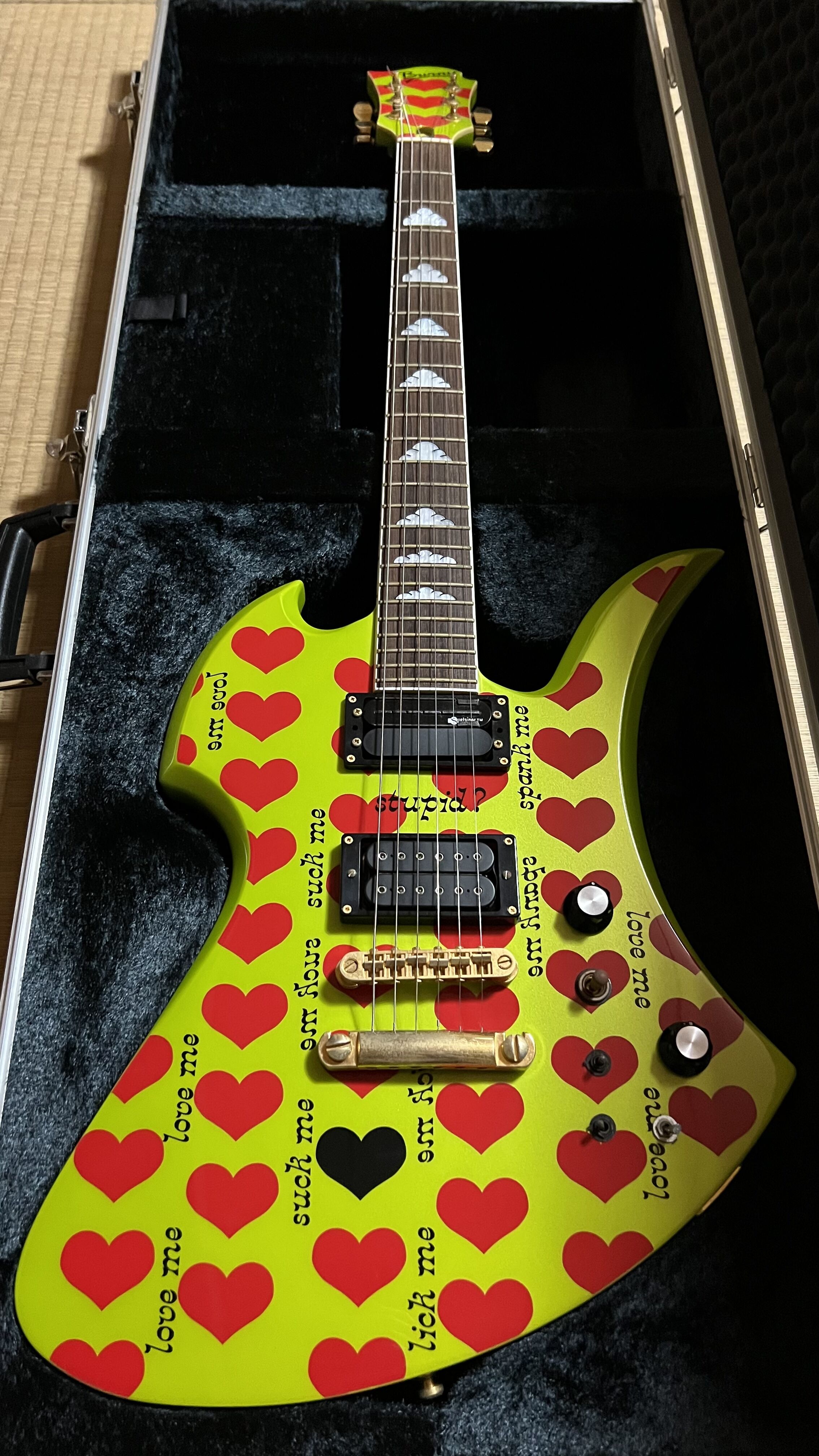 hideイエローハート模造品スルーネック加工モッキンバード