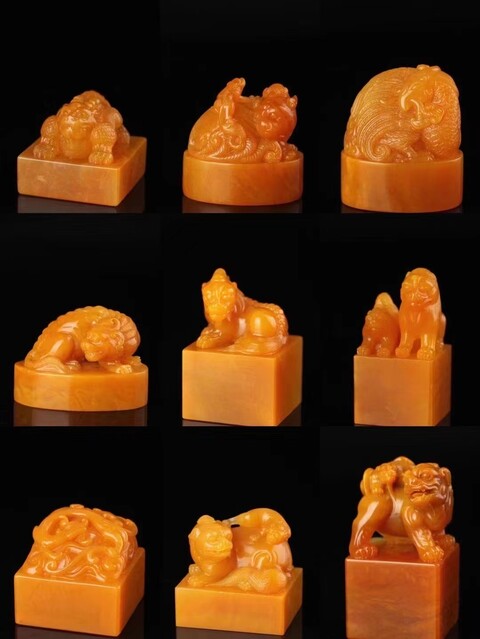 10盤龍 ラオス石 田黄 高級 印材 印石 落款 雅号 ラオス石 田黄 象