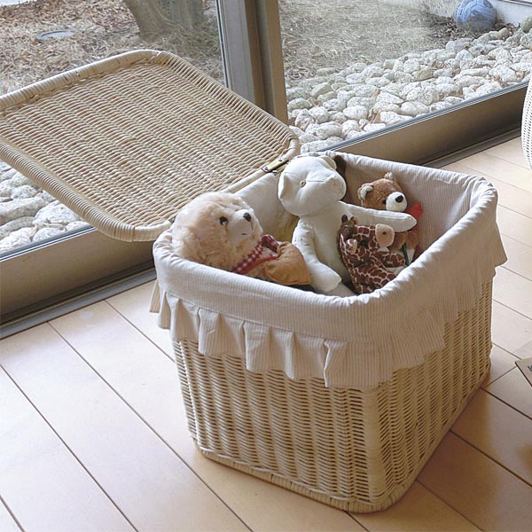 籐 バスケット オーガニックコットン カバー付 幅35cm （ ラタン