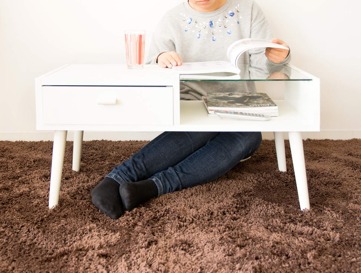 センターテーブル 幅80cm ガラス天板 収納 引き出し 木製 （ テーブル