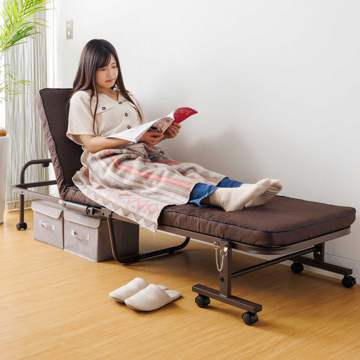 木製/折りたたみ/リクライニングベッド/車輪付きキャリーケース楽天