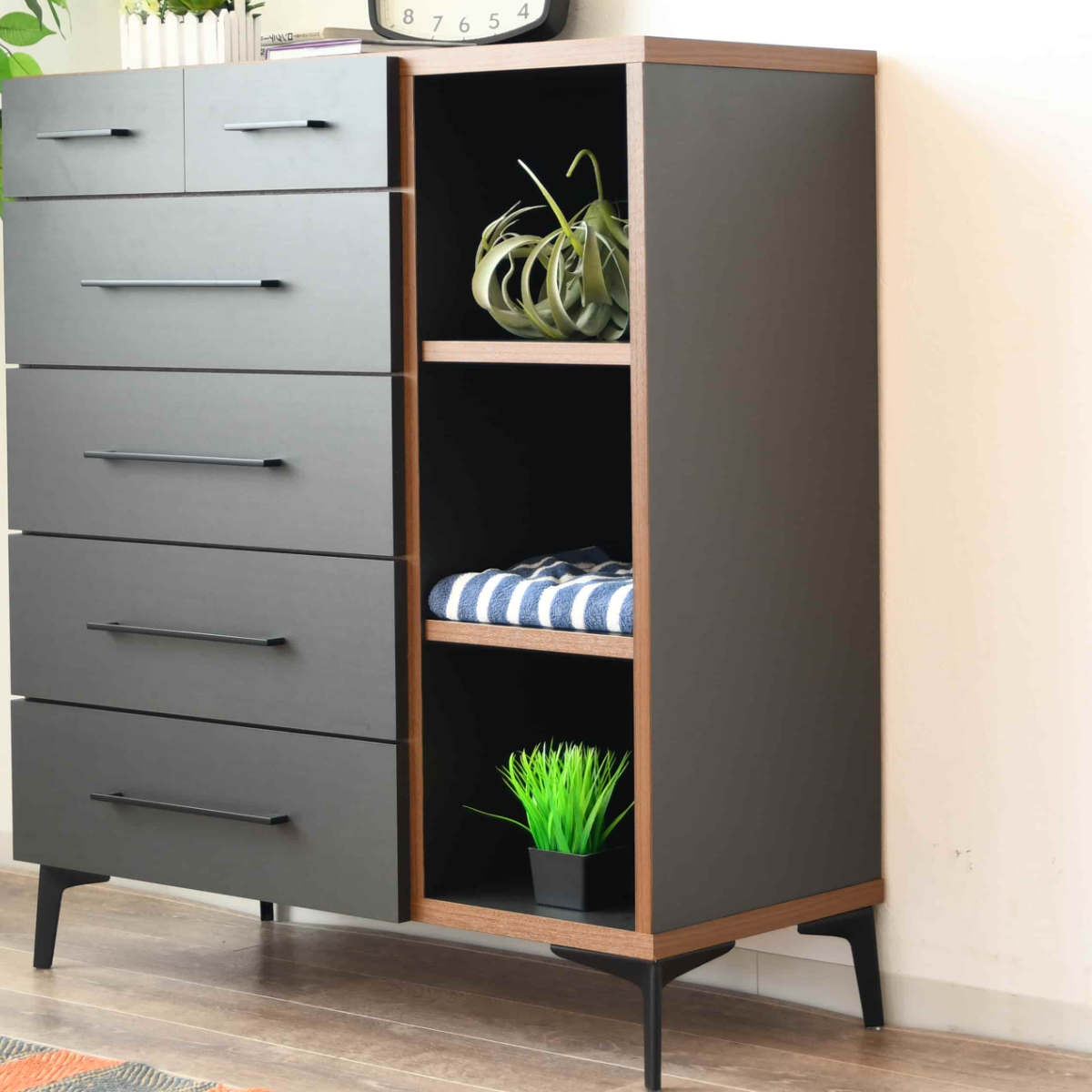 籐 ラタン 5段チェスト 引き出し 収納 タンス 電話台 スリム