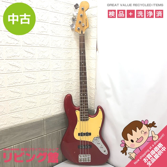 BUSKERS（バスカーズ） エレキベース 赤 ベース ストラト ジャズベース