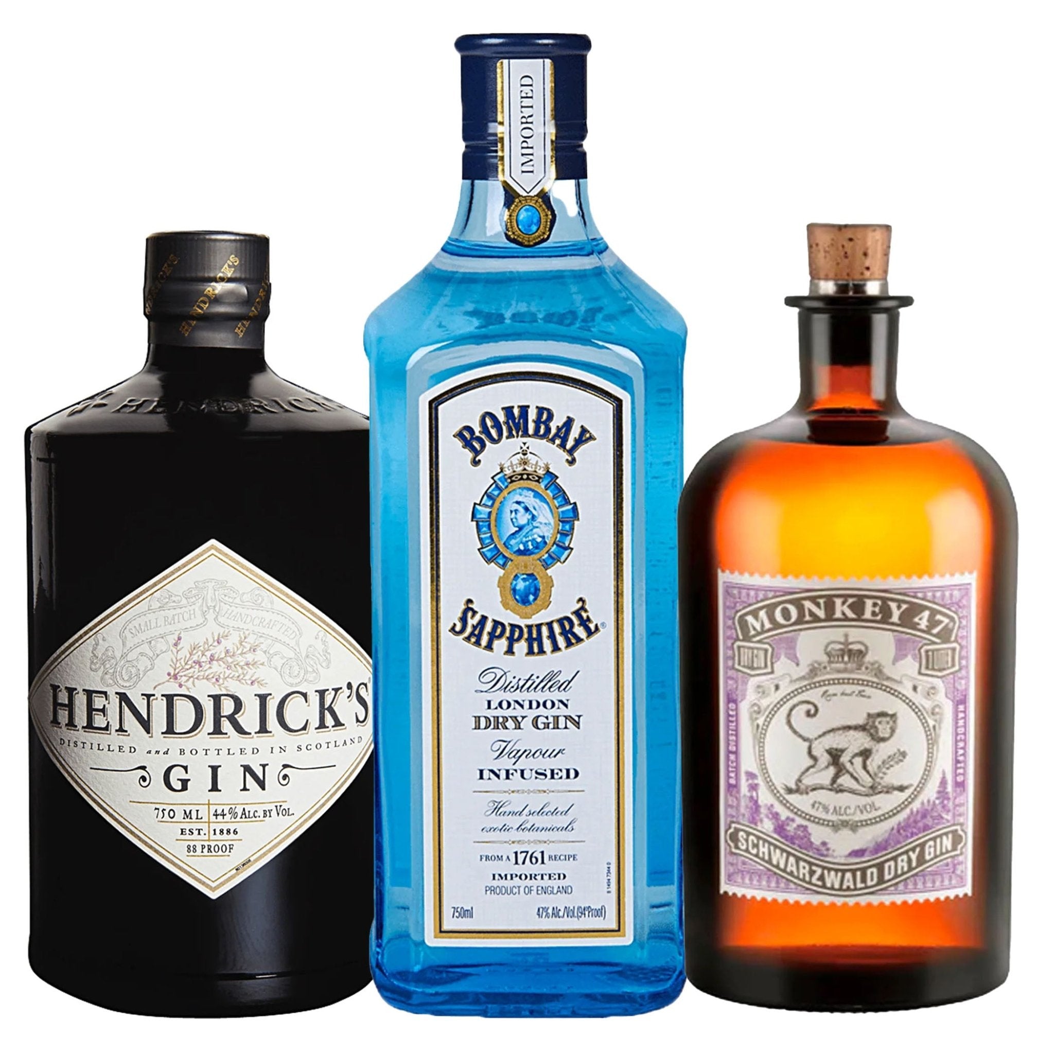Hendrick's, Bombay Sapphire, & Monkey 47 Gin Bundle – Liquor Boutique
