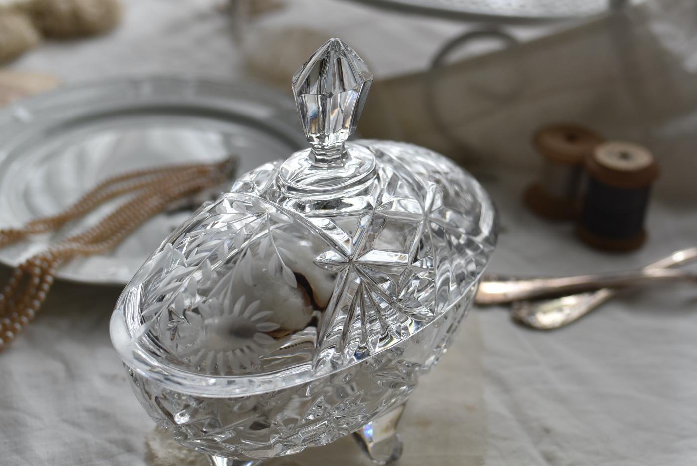 古い ガラス キャンディポット ボンボニエール 古道具 アンティーク