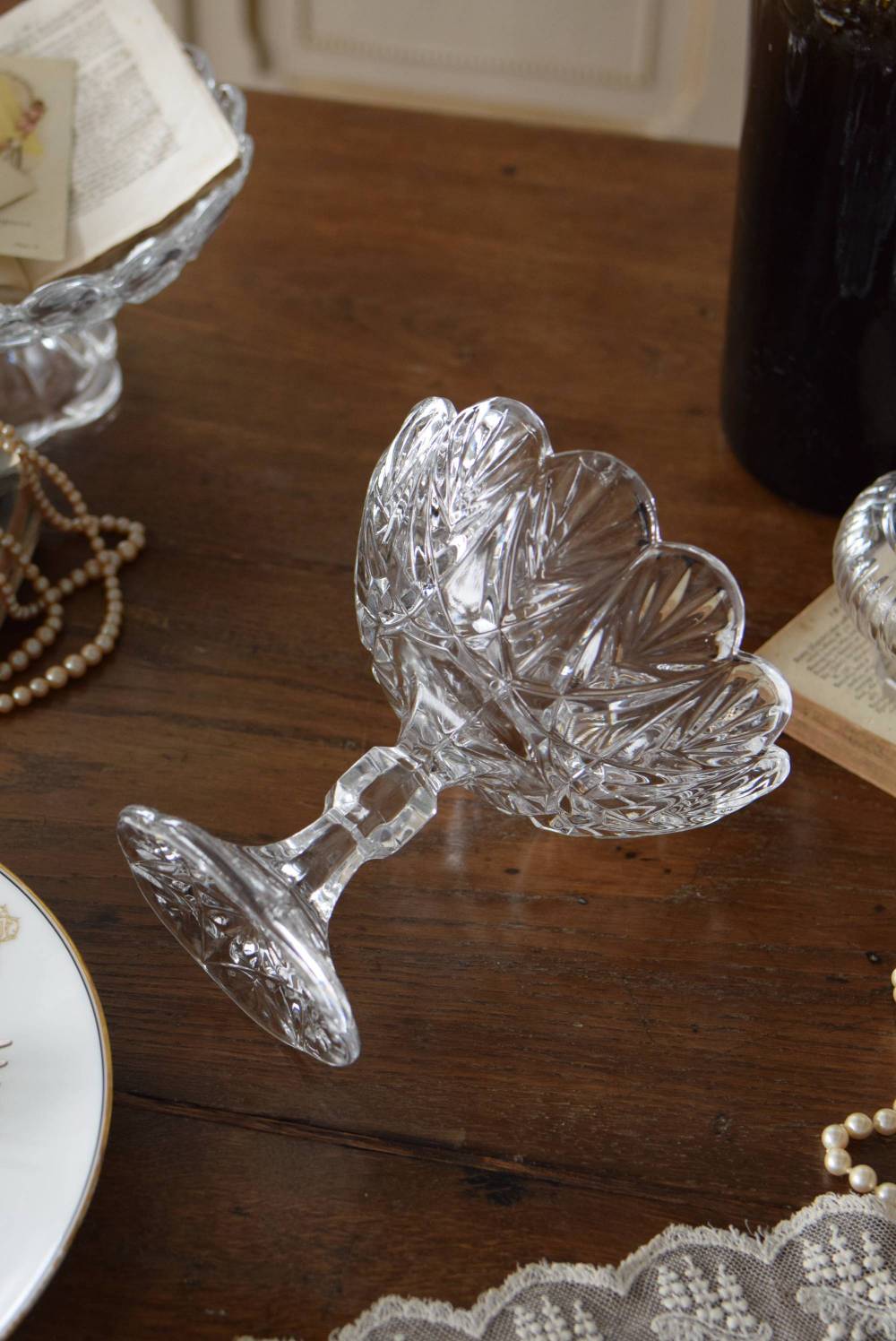 クリスタルガラスコンポート.2 ドイツ アンナヒュッテ,ディスプレイ雑貨