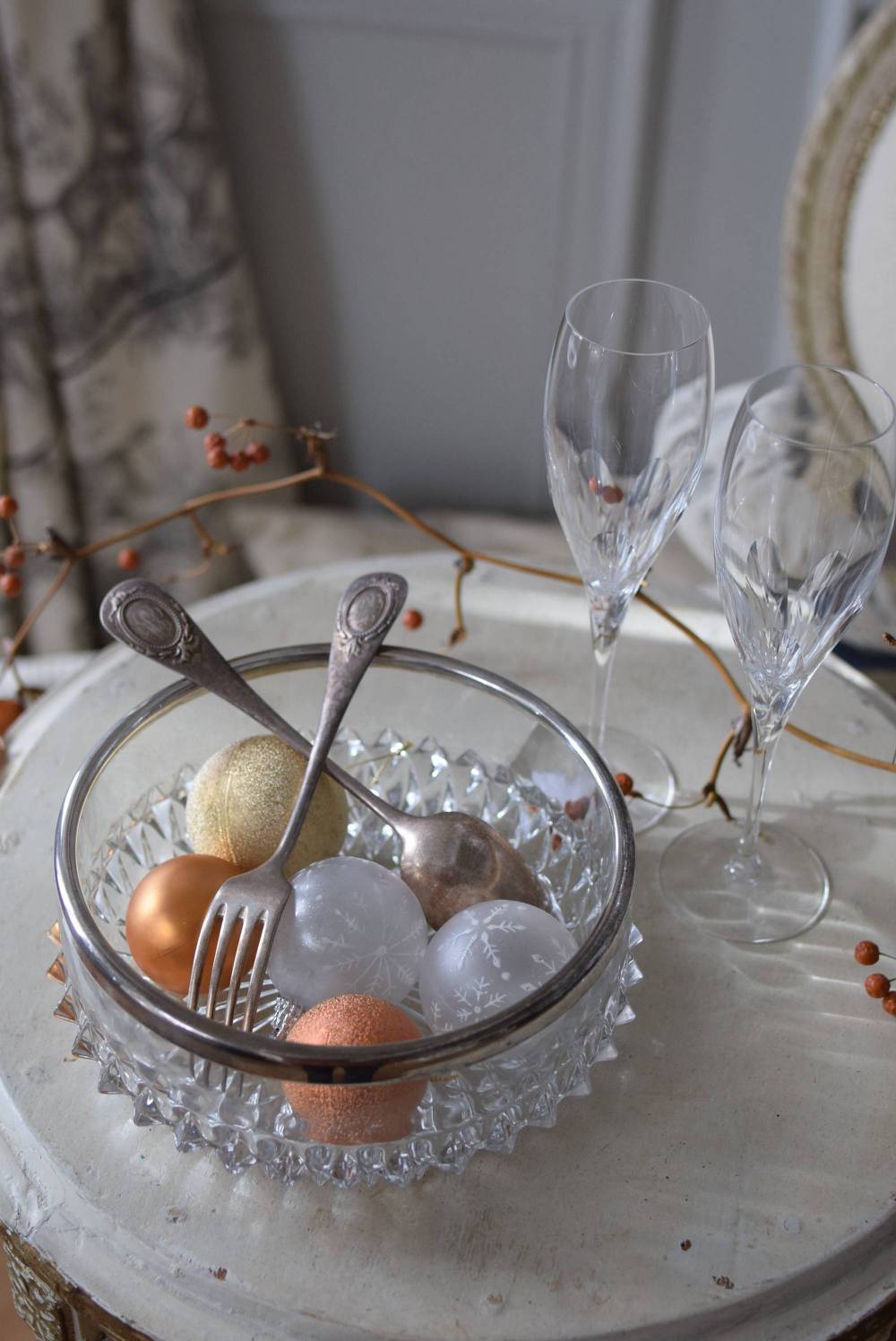 ガラスボウル シルバー フランス ヴィンテージ ディスプレイ雑貨