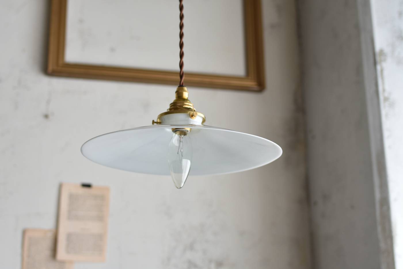 フランスアンティーク照明 ガラスシェードランプ.69B ペンダントランプ