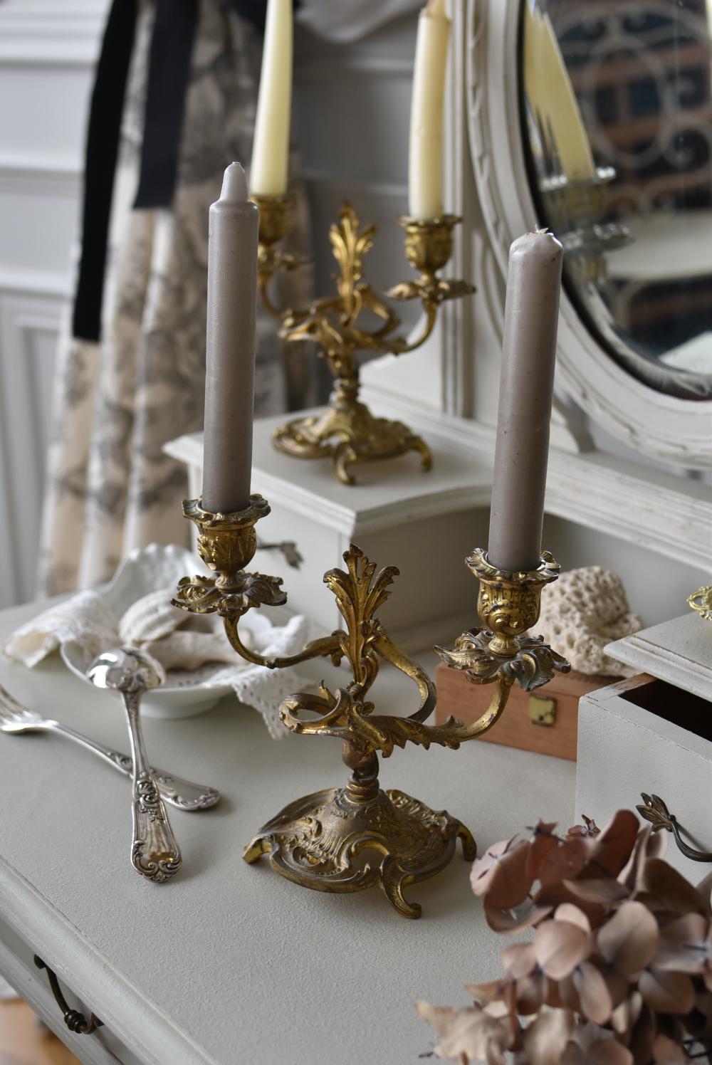 フランスアンティーク 2個セット キャンドルスタンド ブロンズ 青銅