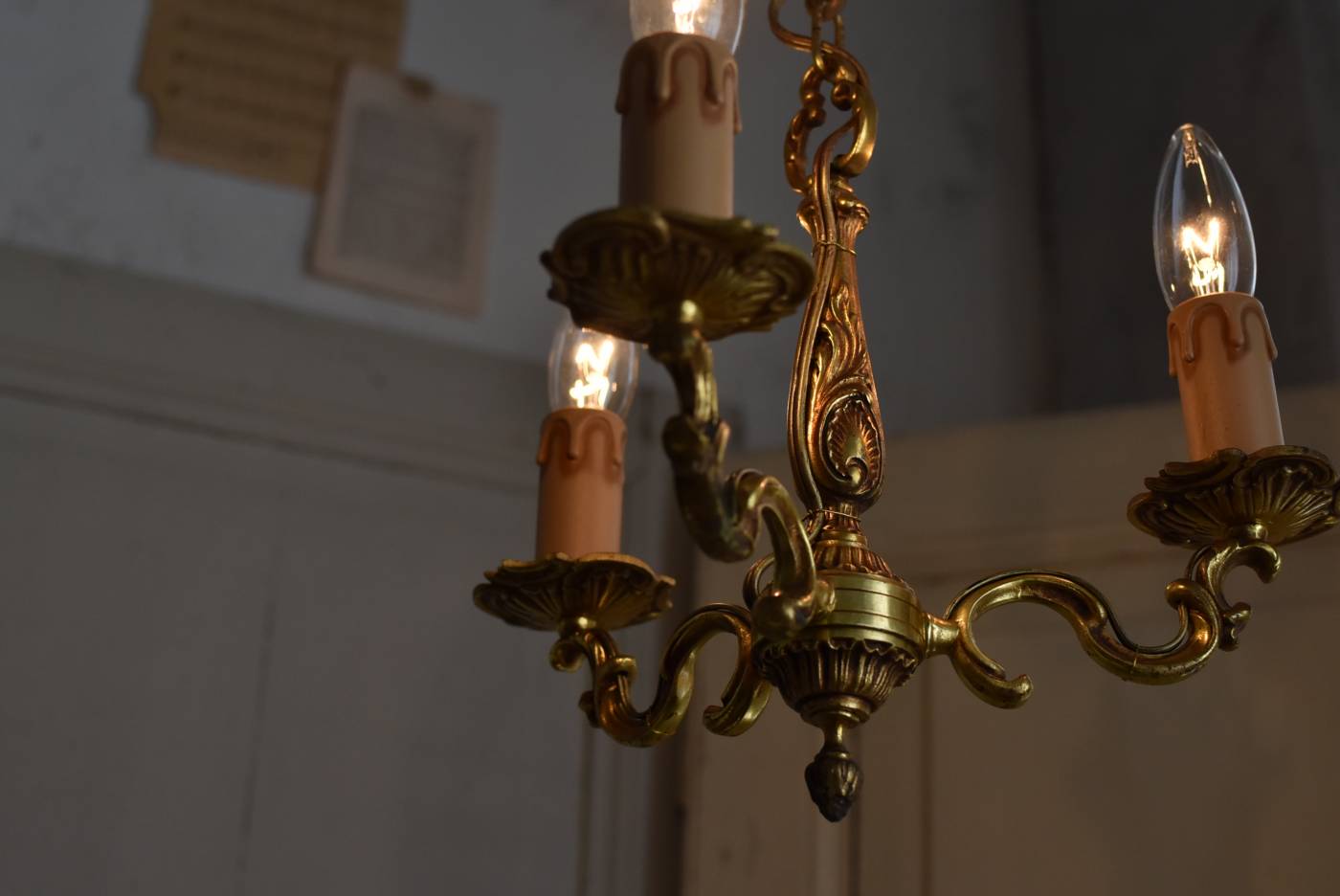 3灯シャンデリア.18 フランスアンティーク照明 フレンチランプ ブロンズ