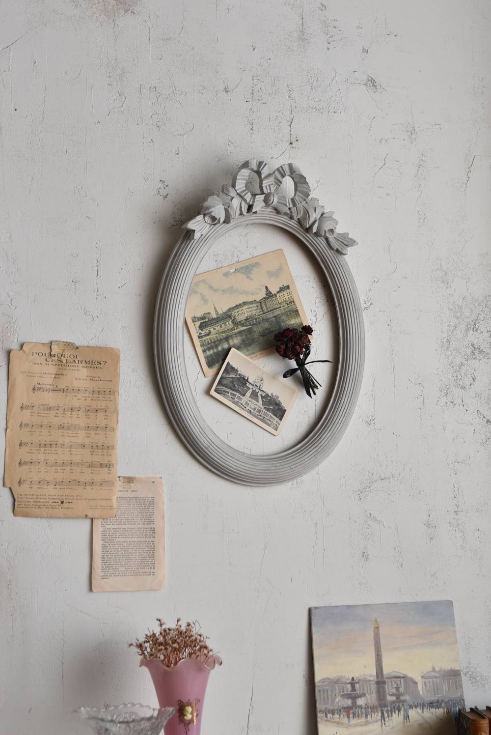 フランスアンティークフレーム素敵な オーバル 額 レア1900年 レース