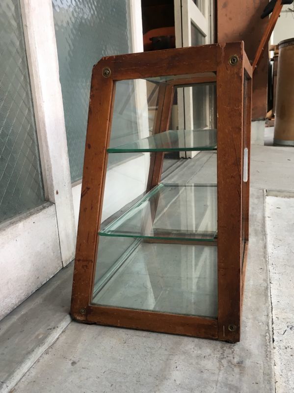 g311 古い木製 ガラスケース 2段 卓上 ショーケース 展示ケース 店舗