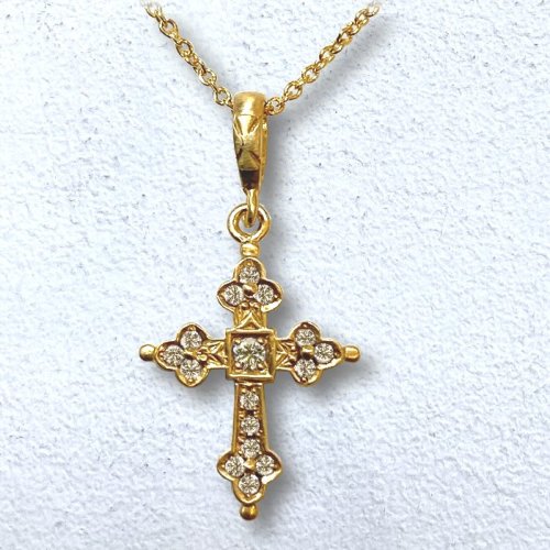 MINI GOTHIC CROSS NECKLACE 18k Yellow Gold / DIAMONDS NECKLACE