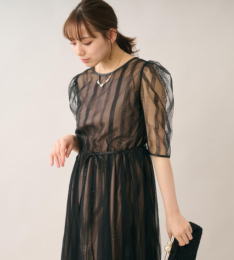 お呼ばれドレス》ストライプチュールドレス｜ワンピース｜LSTOCKROOM