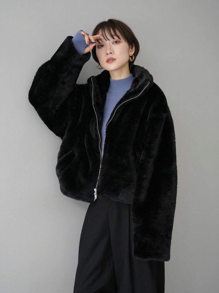 予約]フェイクファーダブルZIPブルゾン/ブラック – Lumier