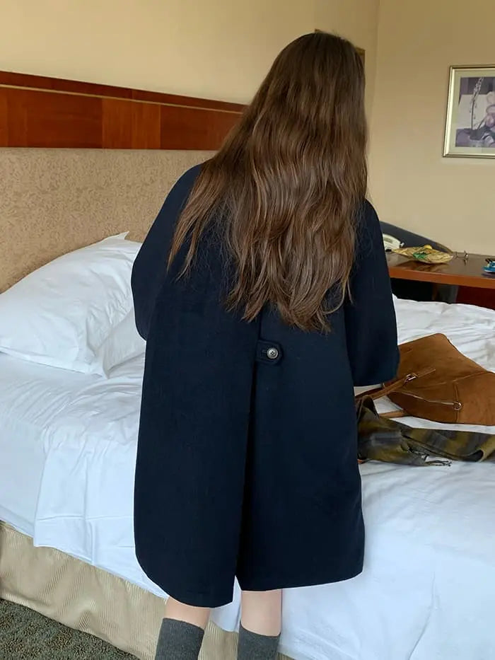 ウールブレンド 折り襟 ミドルコート- LUMIYUMI