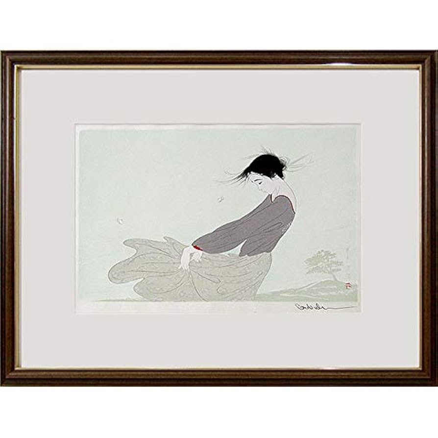 中島潔『風のかなた』木版画 人物画 女性画 美人画 童画 少女 本人