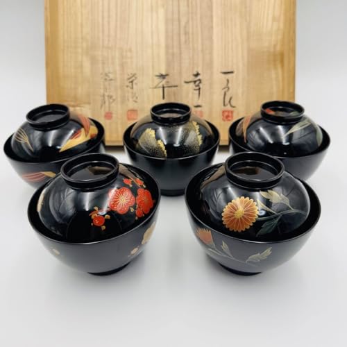 輪島塗吸物椀5つセット高級椀菊