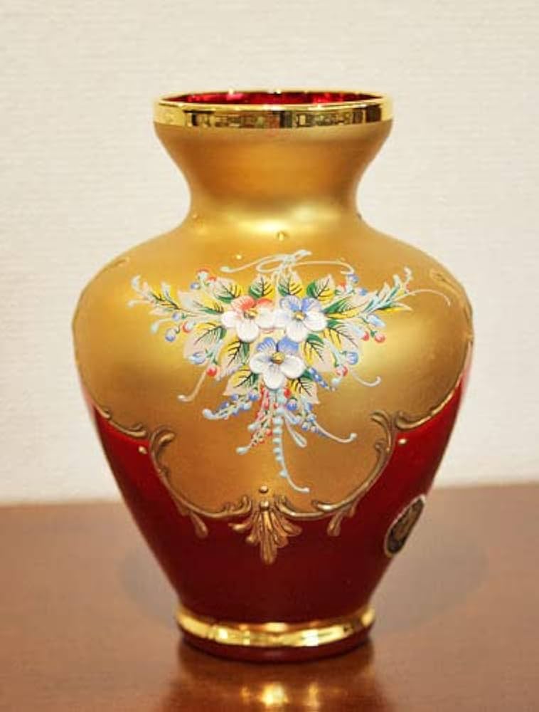 装飾的なガラス花瓶 緑と赤 ベネチアグラス 傷みはありません