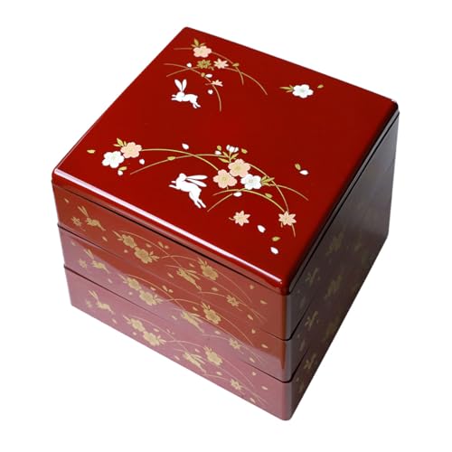 山中塗 三段重 地紋うさぎ 山中塗 三段重 地紋うさぎ 重箱 3段 うさぎ