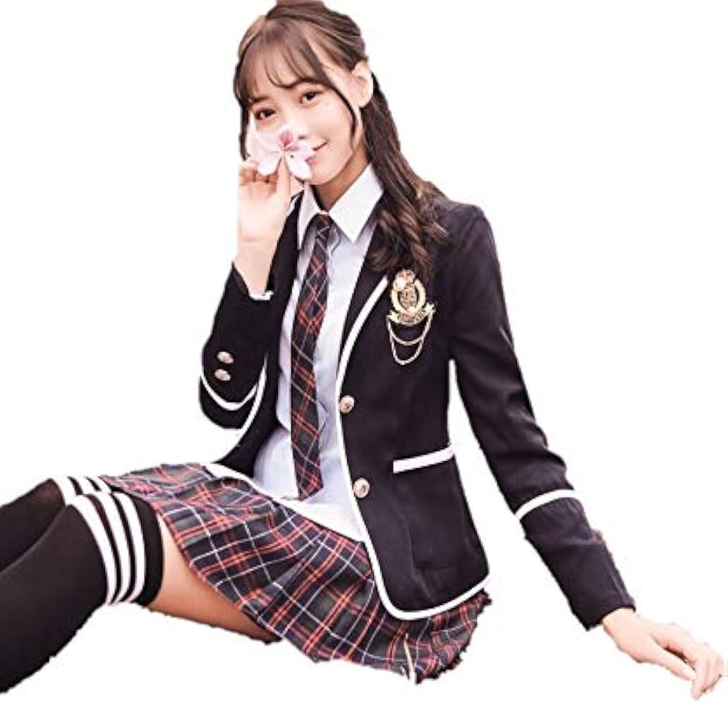 Amazon.co.jp: 学生服 女子高生 コスプレ ブレザー 制服 セット (黒x