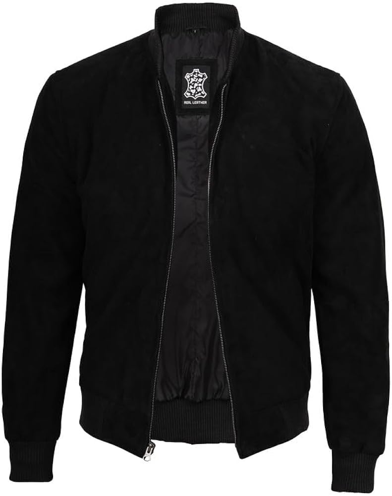 Blingsoul Mens Black Suede Bomber Jacket - Lambskin Leather