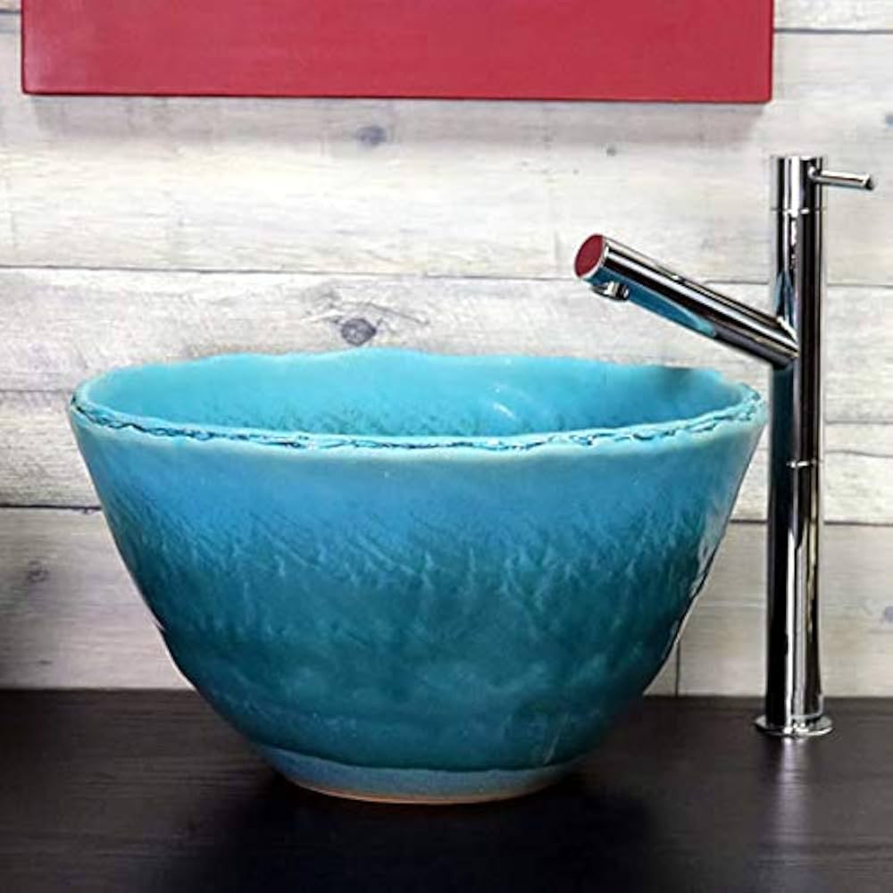 Amazon.co.jp: 信楽焼 手洗い鉢【ターコイズブルー深型 洗面ボール tr