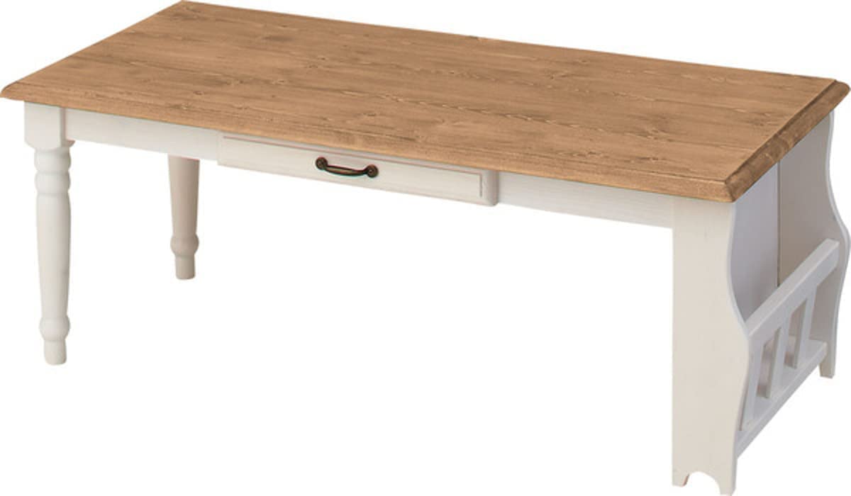 ビンテージ フレンチビッグテーブル 幅約200cm 木＋ホワイト 収納箱