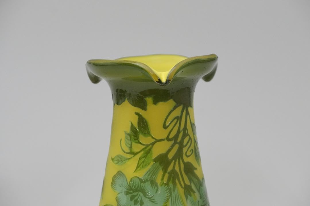 証明書】 エミールガレ 鶴首 花瓶 カメオ彫り 被せガラス 高さ19cm