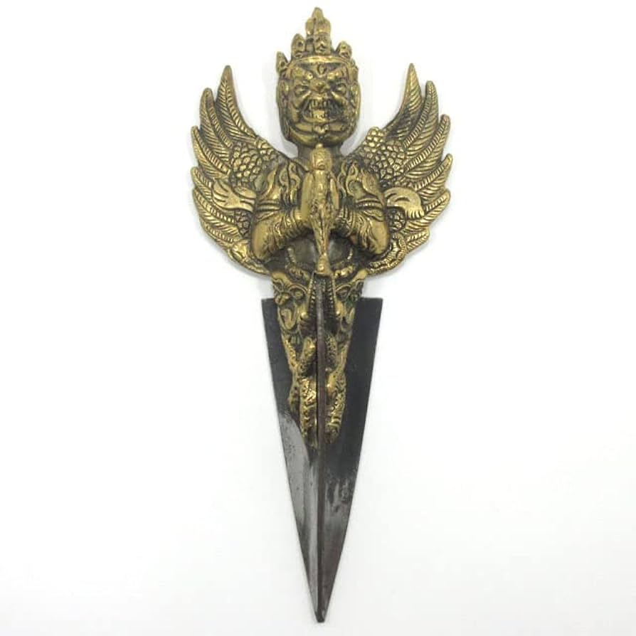 チベット密教 新品 カルタリ刀 10センチ 金メッキ 龍 金剛杵 683