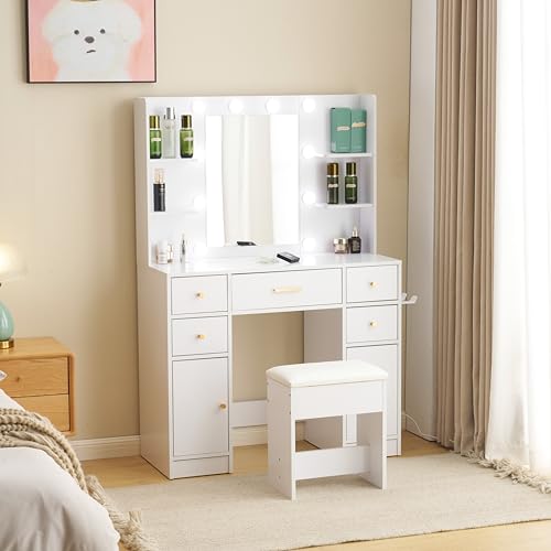 化粧台 鏡台 ドレッサー コンセント付 ドレッサー 鏡台 ライト付」の