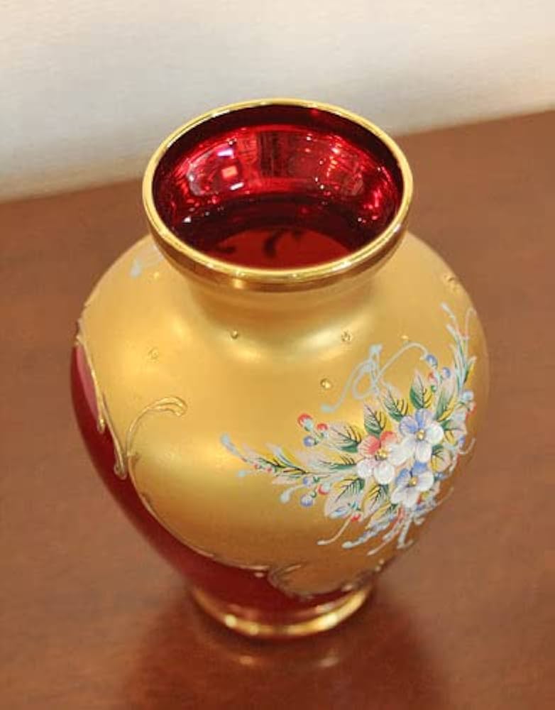 イタリア製 オレンジのガラス花瓶 Vintage Orange Marble Glass Flower