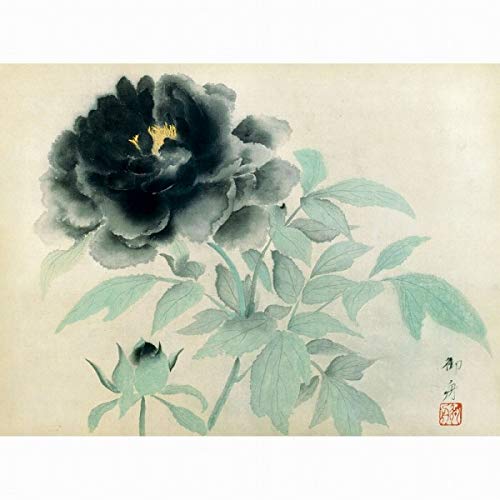 牡丹絵画 壺とぼたん 花瓶 日本画 金箔使用 牡丹絵画 壺とぼたん 花瓶