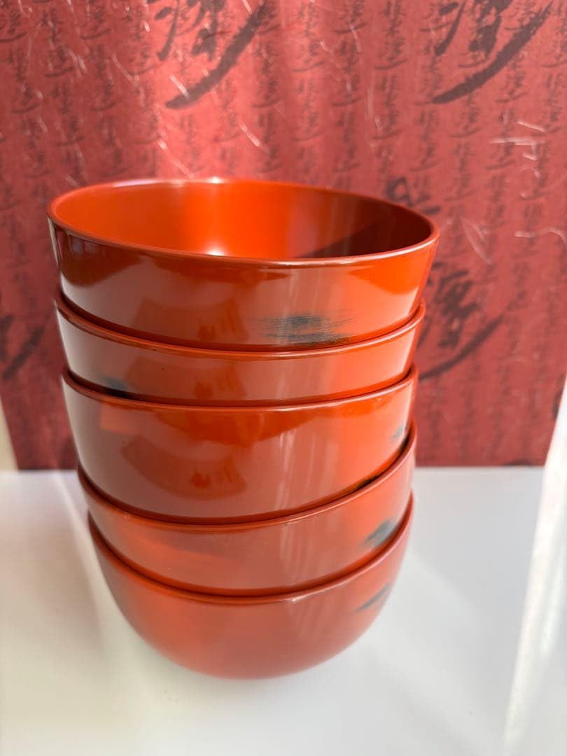 鎌倉彫 充子作 お椀 五客 共箱 V R9081B 鎌倉彫 充子作 お椀 五客 共箱