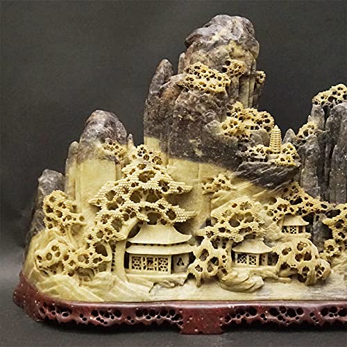 中国寿山石花瓶浮き彫り山水楼閣送料込み250510