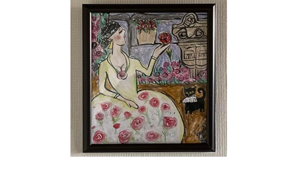 絵画 。壁掛け絵【神聖なヨーロッパの荘園でバラの花を楽しむ少女と