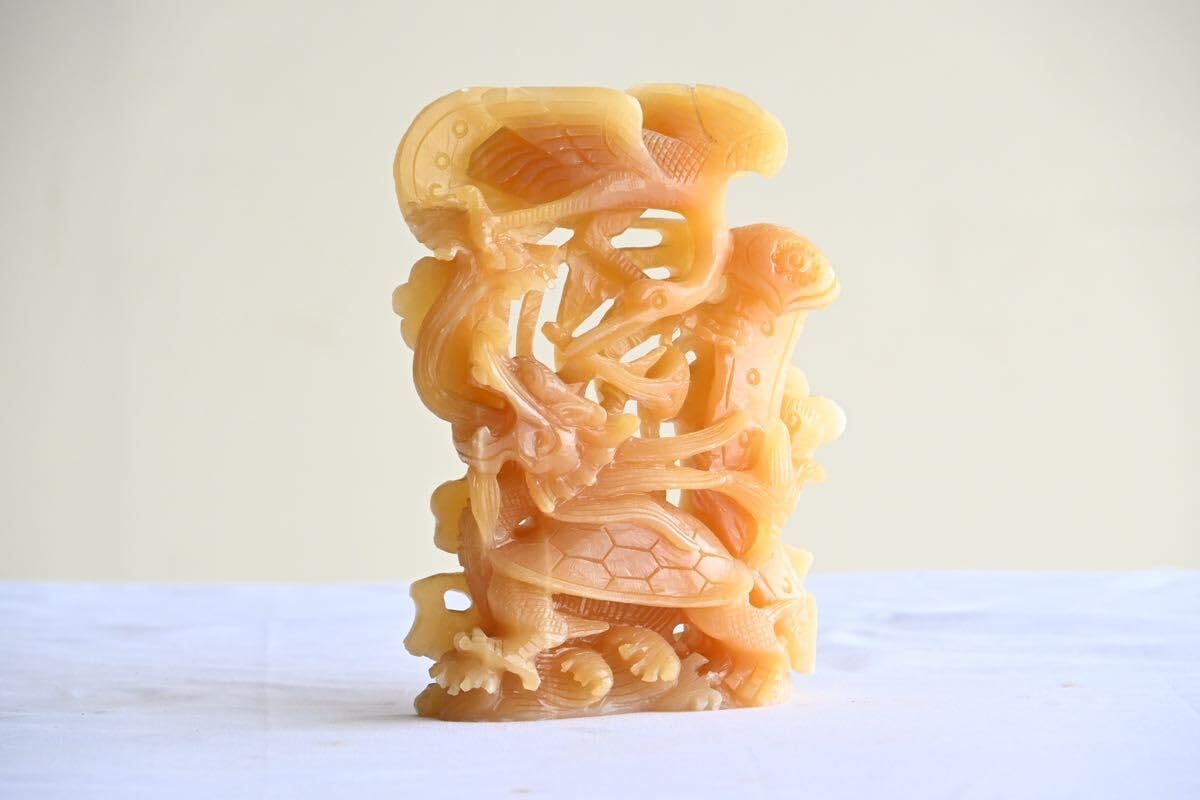 龍彫刻の鉄製容器 骨董品 龍彫刻の鉄製容器 骨董品 龍彫刻