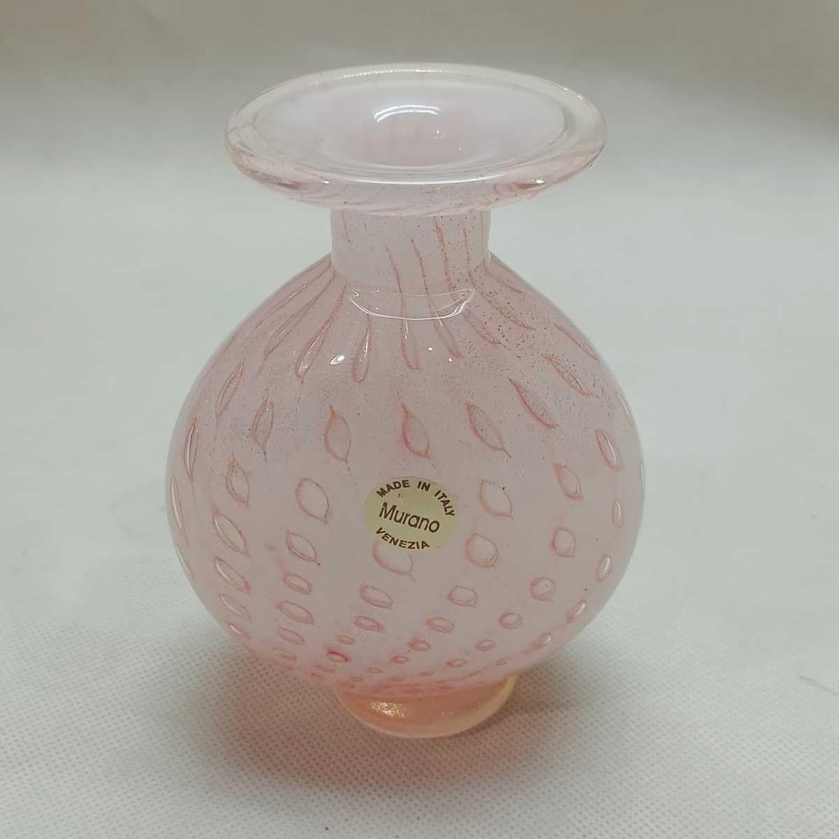 Murano 大型 ムラノ 金彩 ピンク ライン 水差し オブジェ