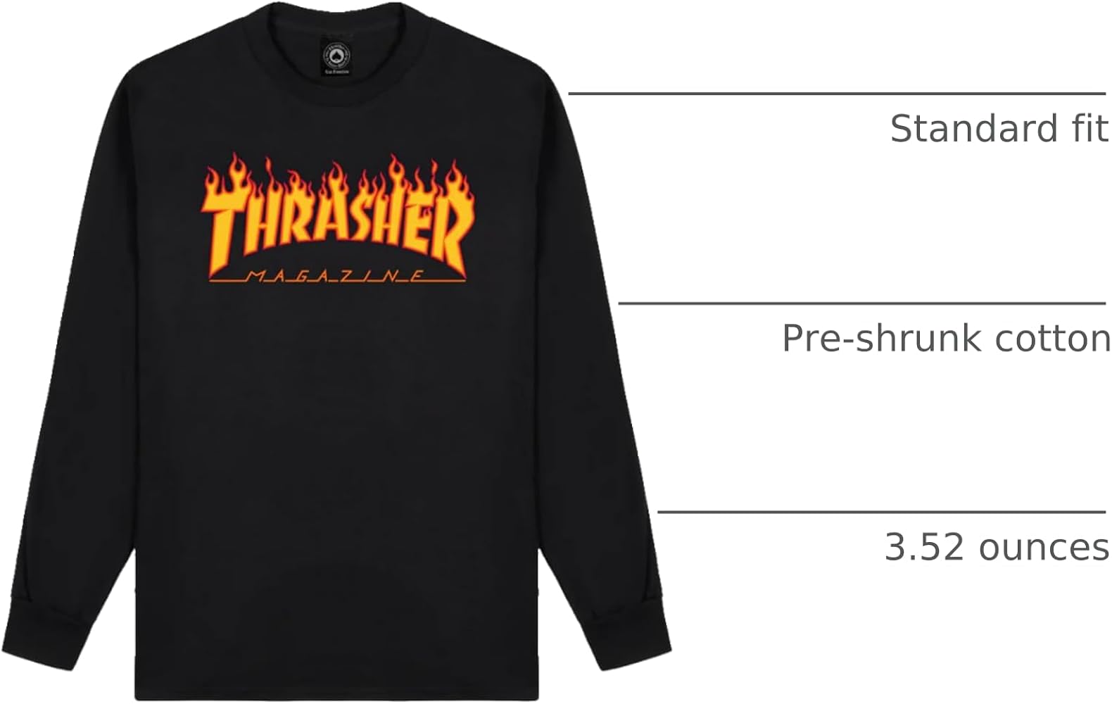 Amazon.com: Thrasher Flame Logo Long Sleeve T-Shirt Black Small