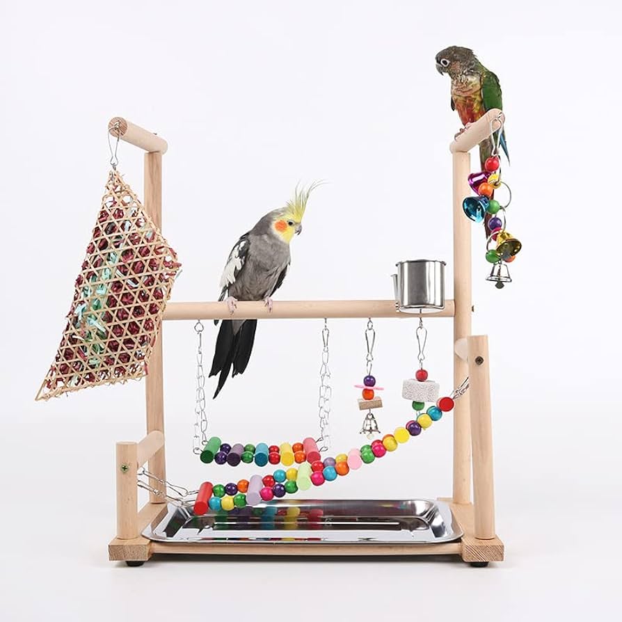 木製鳥止まり木 カラフルビーズ付き 木製鳥止まり木 カラフルビーズ