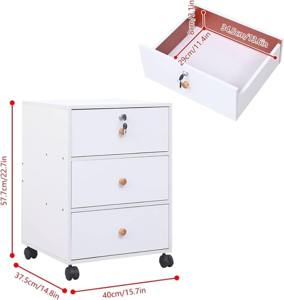 Amazon.co.jp: デスクワゴン 鍵付き デスクサイドワゴン 3段