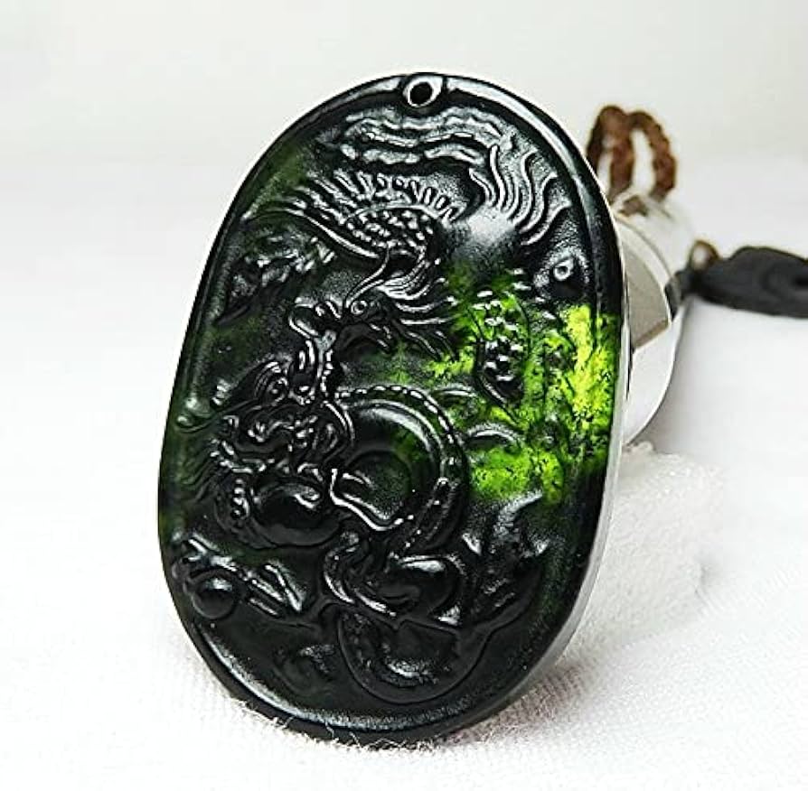 Amazon.co.jp: 天然翡翠ペンダントネックレス彫刻幸運のお守り、天然黒