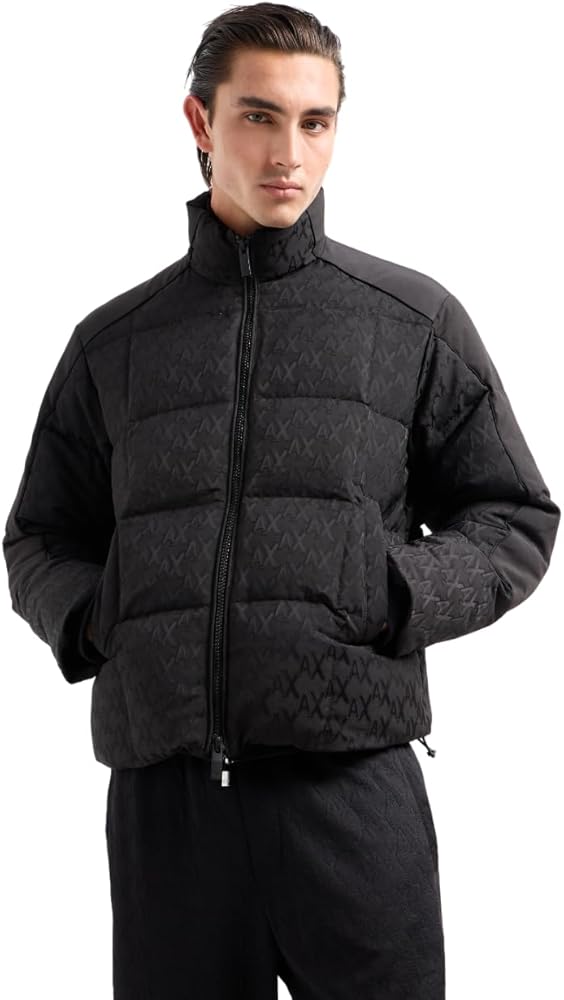 Armani Exchange Men's All Over Monogram Zip Up Quilted Jacket