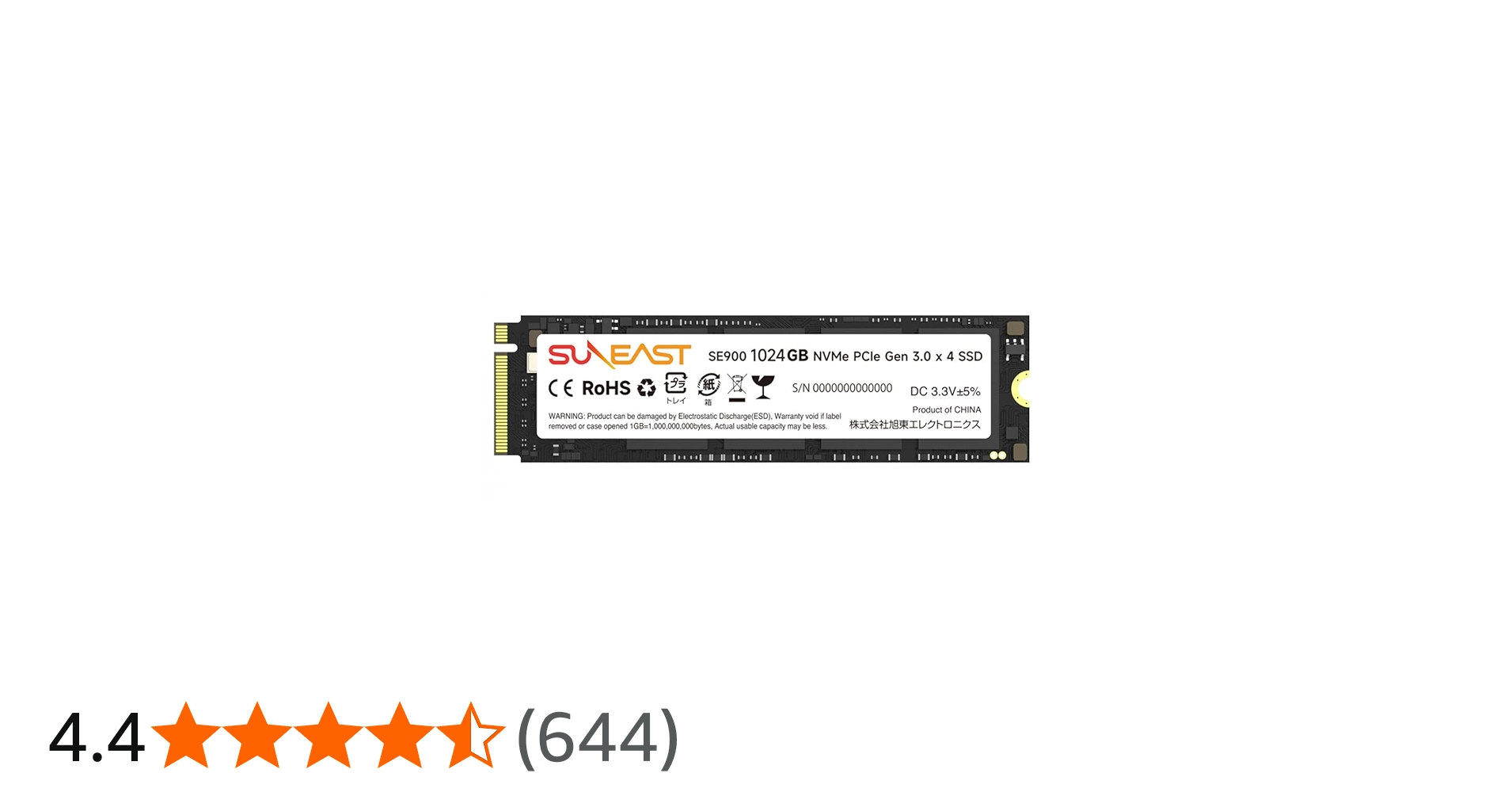 Amazon | SUNEAST 1TB NVMe SSD PCIe Gen 3.0 ×4 M.2 Type 2280 内蔵
