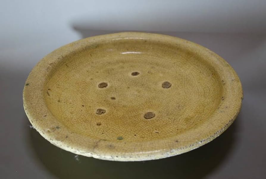 Amazon.co.jp: 骨董市y古瀬戸灰釉黄瀬戸大皿大鉢メダカ鉢美濃焼38cm